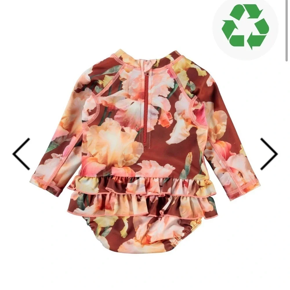 Molo Floral Long Sleeve Rashguard Set - Pink and Brown
